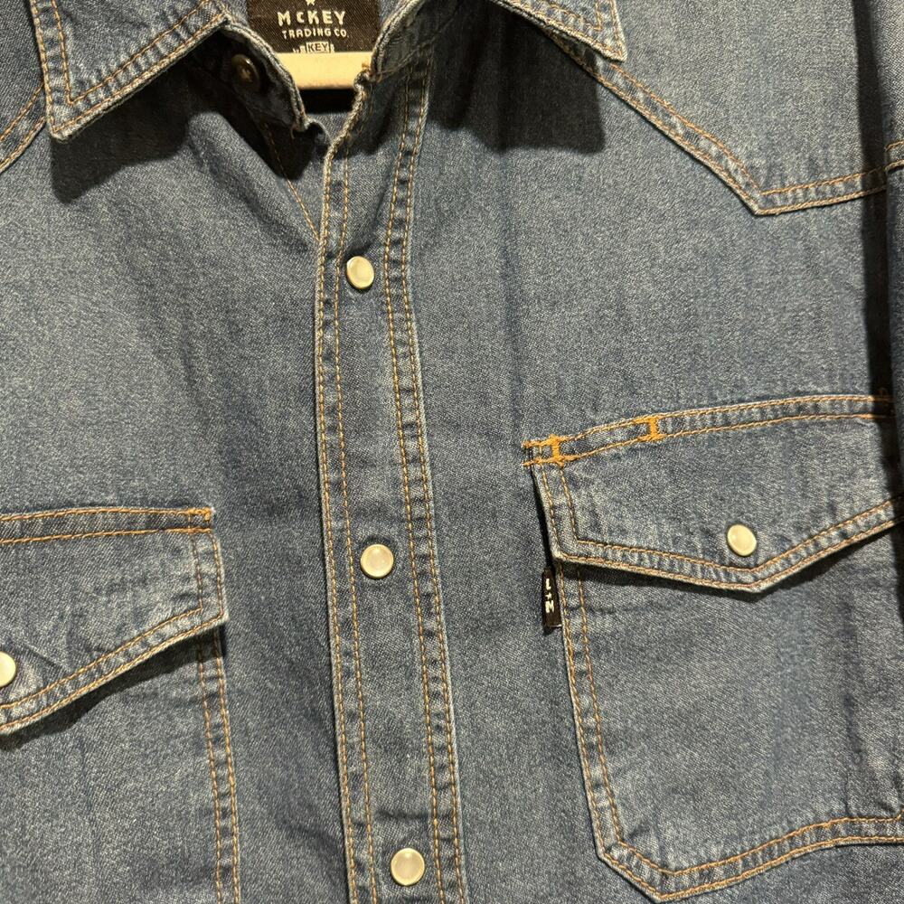 Lakin McKey Western Denim Shirt Pearl Snaps Mens Size XLTall - Picture 3 of 7
